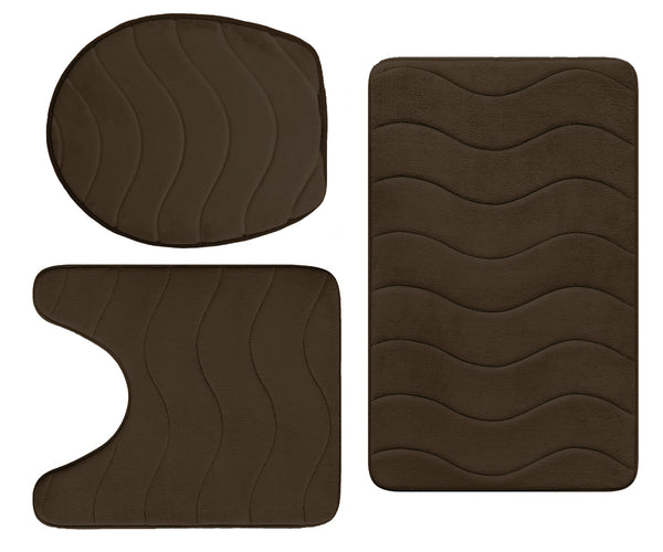 3 Piece Brown Ultra Soft Thick Memory Foam Non-Slip Absorbent Bathroom Bath Mat Set