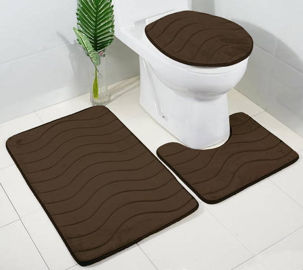 3 Piece Brown Ultra Soft Thick Memory Foam Non-Slip Absorbent Bathroom Bath Mat Set