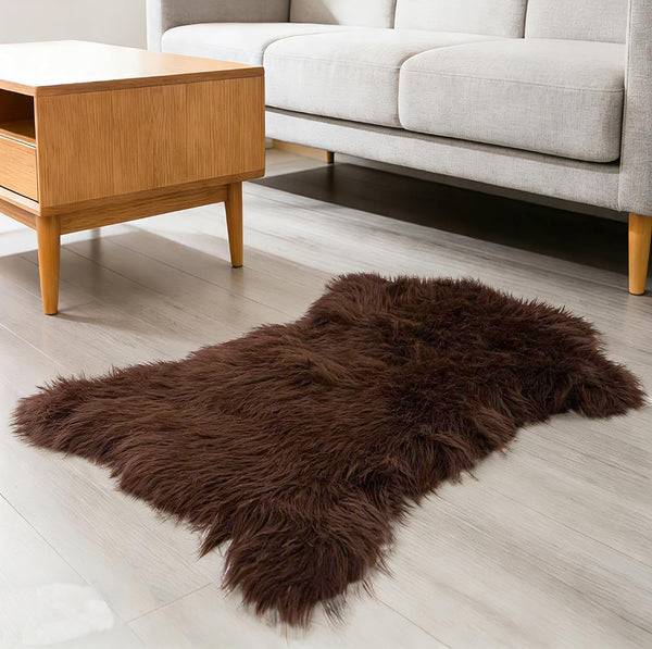 2x3 Feet Brown Faux Fur Sheepskin Soft Plush Fuzzy Rug