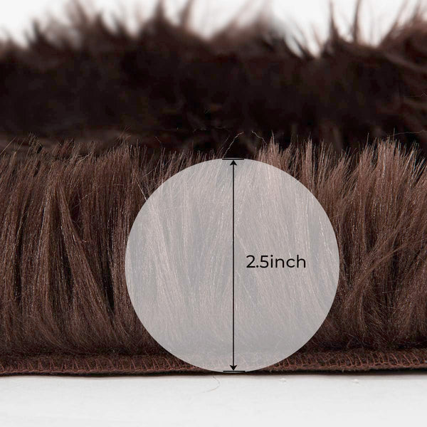 3x3 Feet Round Brown Faux Fur Sheepskin Soft Plush Fuzzy Rug