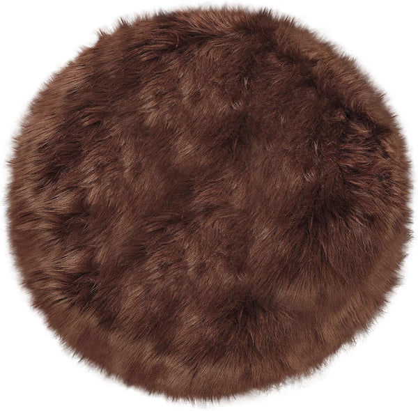 3x3 Feet Round Brown Faux Fur Sheepskin Soft Plush Fuzzy Rug