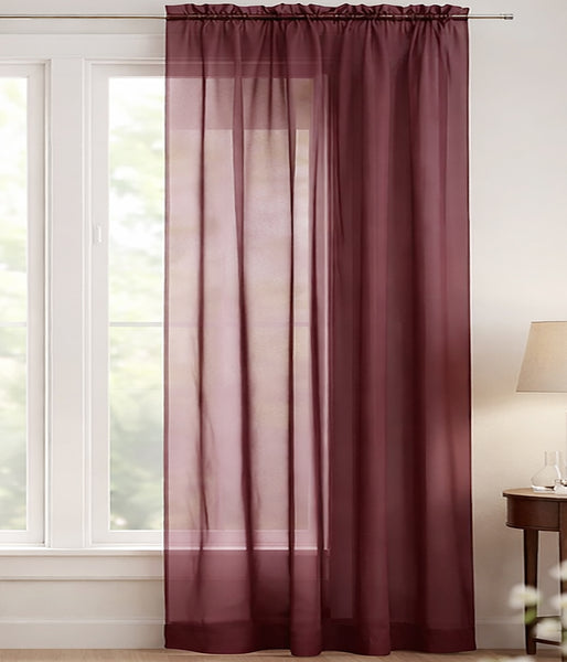1 Piece Burgundy Sheer Rod Pocket Window Curtain Panel - 90" Inches Long