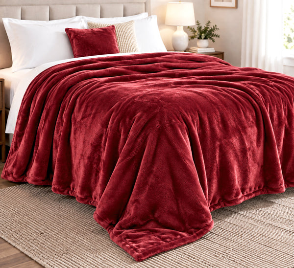 Solid Burgundy Ultra Plush Fleece Ultra Soft Warm Cozy Bed Blanket