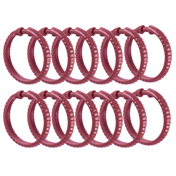 Burgundy 12 Piece Premium Plastic Shower Curtain Hooks Rings Round 2.25" Inches