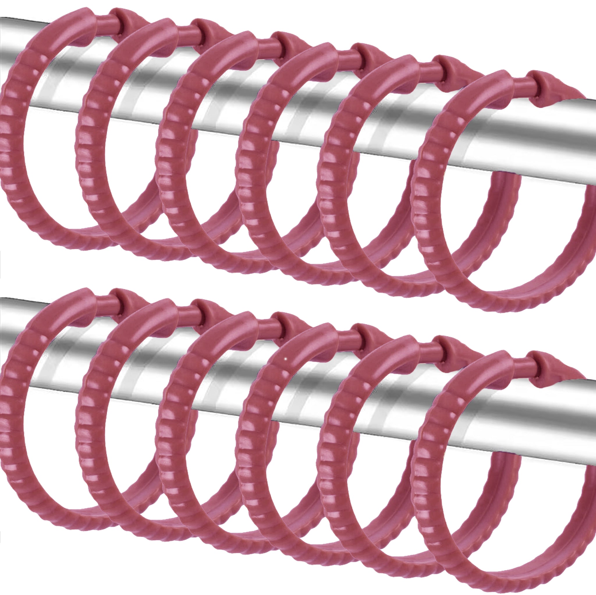 Burgundy 12 Piece Premium Plastic Shower Curtain Hooks Rings Round 2.25" Inches