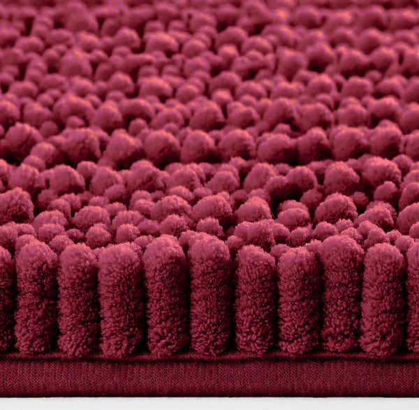 2 Piece Set Burgundy Soft Cozy Plush Chenille Bath Mat Bathroom Rug & Toilet Seat Cover
