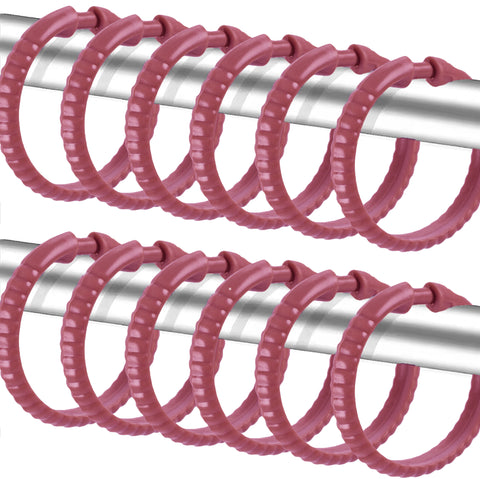 Burgundy 12 Piece Premium Plastic Shower Curtain Hooks Rings Round 2.25" Inches
