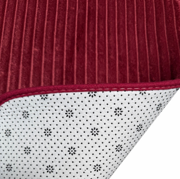 3 Piece Burgundy Red Solid Stripes Textured Ultra Soft Thick Memory Foam Non-Slip Absorbent Bathroom Bath Mat Set