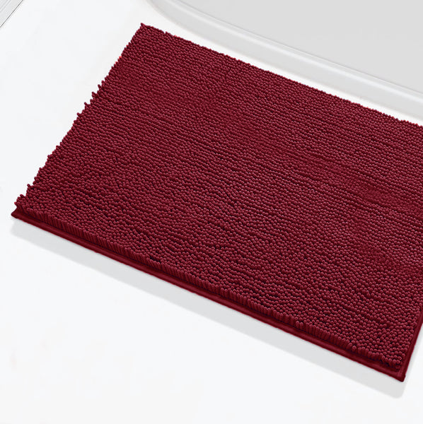 2 Piece Set Burgundy Soft Cozy Plush Chenille Bath Mat Bathroom Rug & Toilet Seat Cover