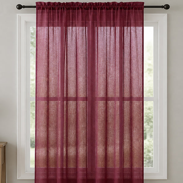 1 Piece Burgundy Red Sheer Rod Pocket Window Curtain Panel - 63" Inches Long