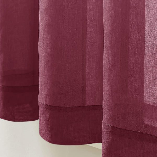 63" Inches Long - Burgundy Sheer Window Rod Pocket Curtain Set (2 Panels)