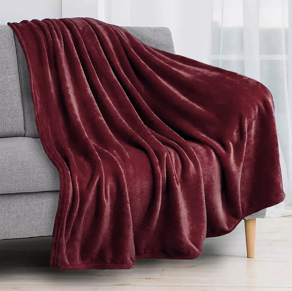 Burgundy Super Soft Warm Flannel Fleece Plush Microfiber Bed Throw Blanket
