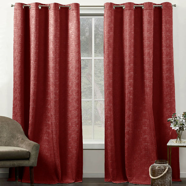 108" Long - 2 Piece Burgundy Solid Silky Geometric Embossed Blackout Grommet Window Curtain Panel Set