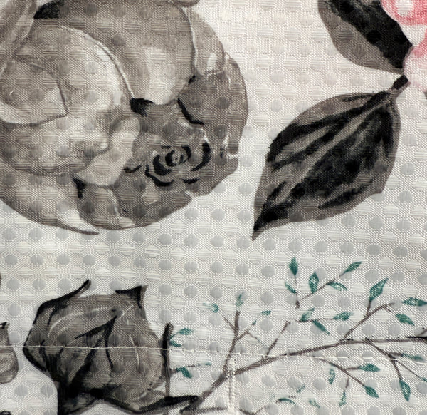72" x 72" - Pink Black Floral Fabric Textured Glam luxury Shower Curtain With 12 Metal Roller Ball Hooks