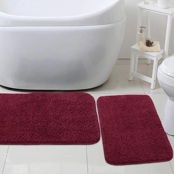 Large 2 Piece Light Grey Microfiber Soft Thick Plush Bath Mat Set
