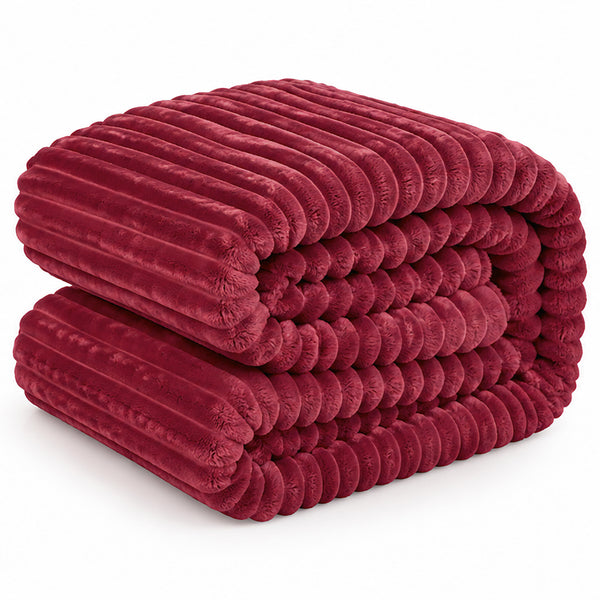 King Size Burgundy Red Ultra Soft Cozy Textured Fluffy Plush Ribbed Faux Fur Bed Blanket