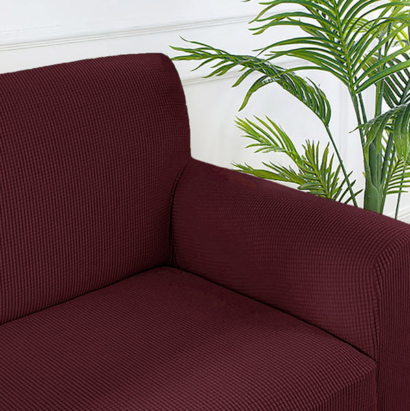 Burgundy 3-Piece Set 4-Way Stretch Ruffled Skirt Slipcover Sofa Loveseat & Armchair Cover Protector