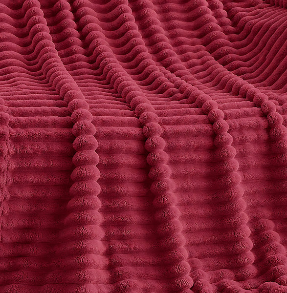 King Size Burgundy Red Ultra Soft Cozy Textured Fluffy Plush Ribbed Faux Fur Bed Blanket