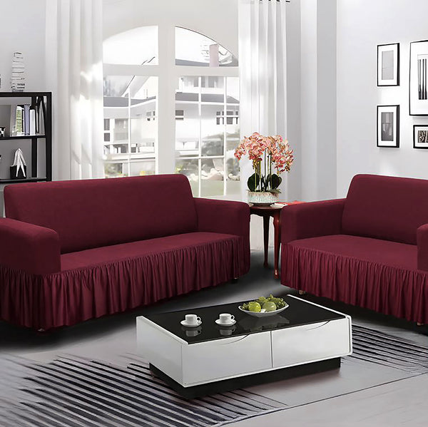 2-Piece Set Burgundy Slipcover Sofa & Loveseat Cover Protector 4-Way Stretch Elastic