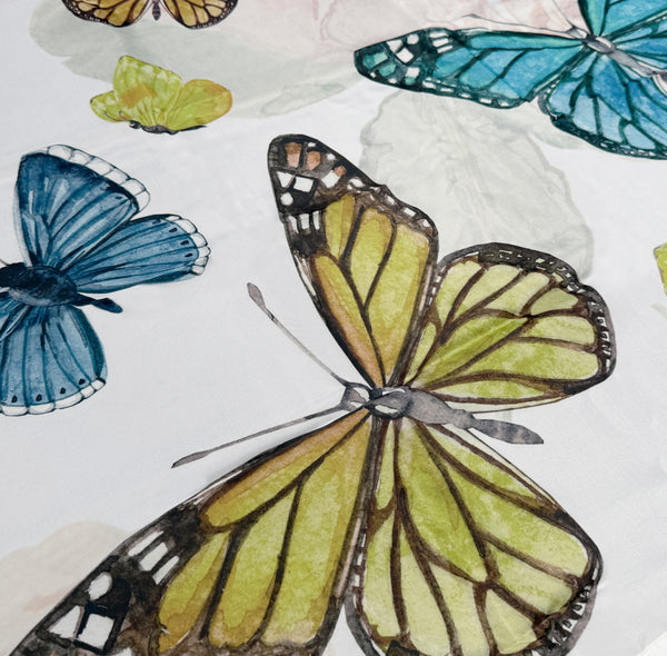 Butterfly & Floral Fabric Shower Curtain 71" x 71" with 12 Plastic Shower Rings – Colorful Watercolor Flower Design, Decorative Bathroom Curtain