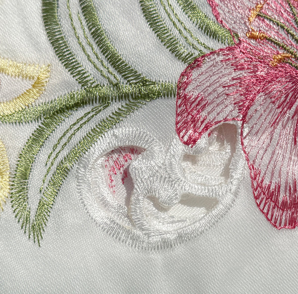 Grey Ivory Floral Embroidery Kitchen Curtain 3PC Set Swag & Tiers Set