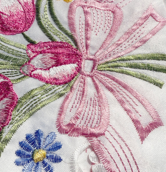 White Pink Bitterly Embroidery Kitchen Curtain 3PC Set Swag & Tiers Set