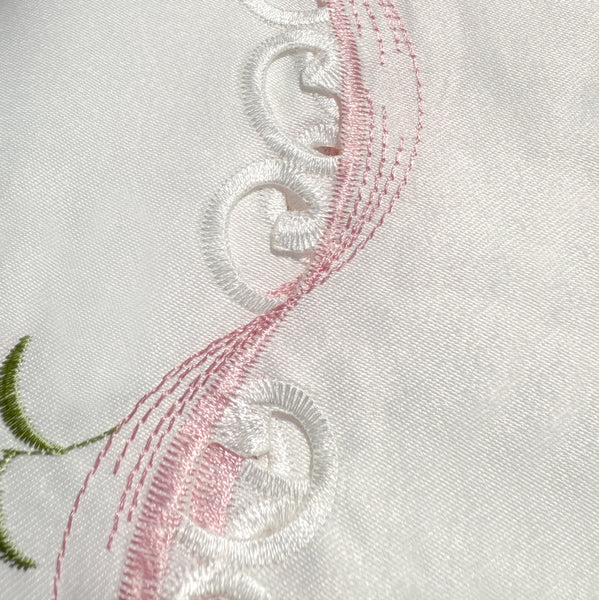 White Pink Bitterly Embroidery Kitchen Curtain 3PC Set Swag & Tiers Set