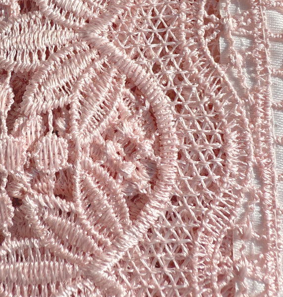 White Pink Bitterly Embroidery Kitchen Curtain 3PC Set Swag & Tiers Set