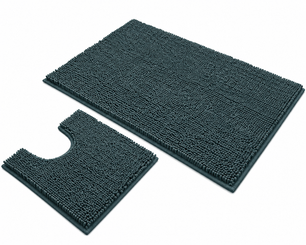 Extra Large 2 Piece Set Charcoal Grey Soft Cozy Plush Chenille Bath Mat Bathroom Rug