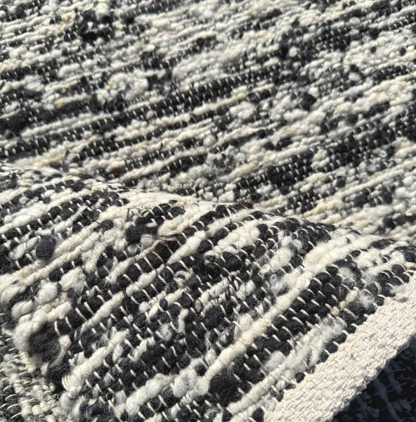 Black White Wool Handmade Modern Minimal Flatweave Area Rug