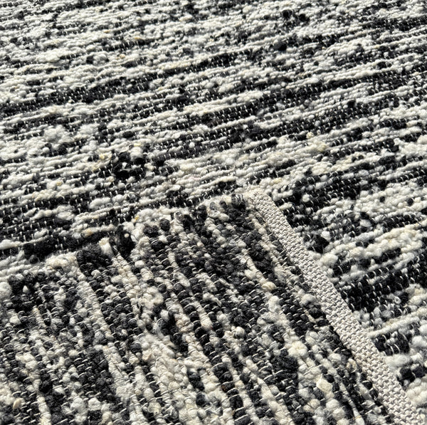 Black White Wool Handmade Modern Minimal Flatweave Area Rug