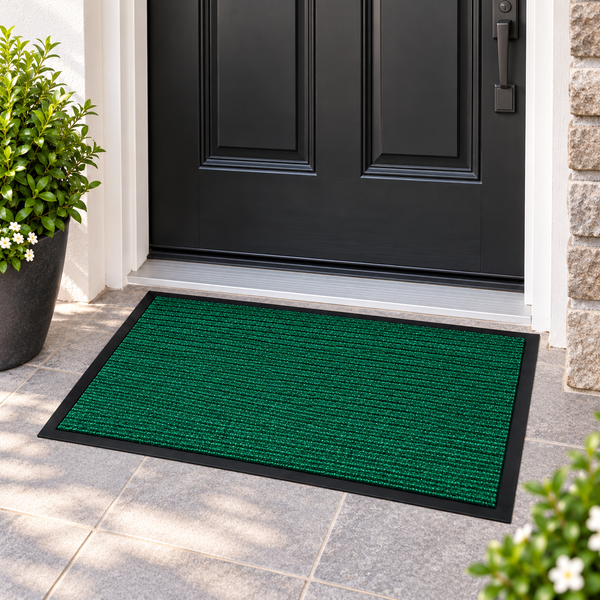 Green Indoor Outdoor Heavy Duty Ribbed Entry Entrance Door Mat with Rubber Backing - 17"x30"