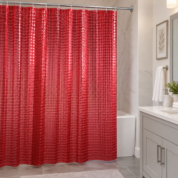 Red 3D Geometric Vinyl Shower Curtain Liner Waterproof