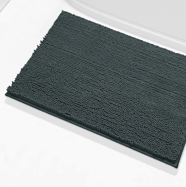 Extra Large 2 Piece Set Charcoal Grey Soft Cozy Plush Chenille Bath Mat Bathroom Rug