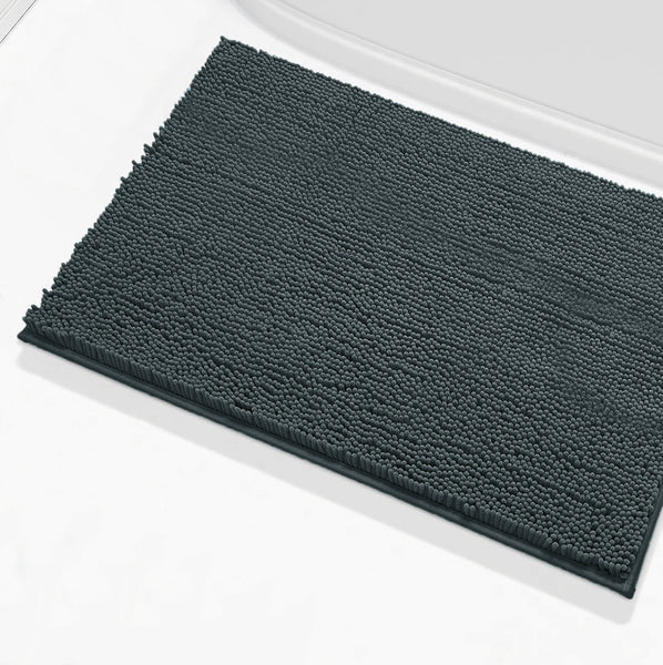 2 Piece Set Charcoal Soft Cozy Plush Chenille Bath Mat Bathroom Rug