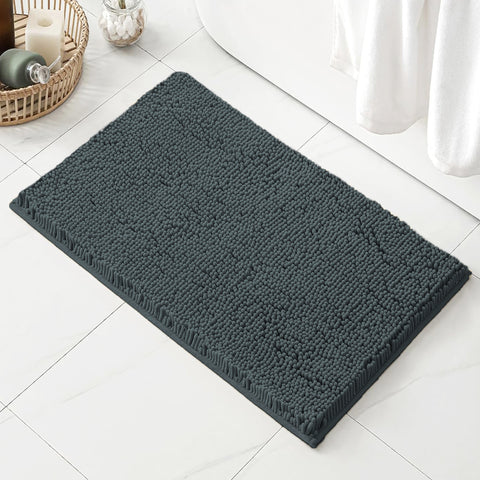 24"x16" - Charcoal Grey Large Soft Cozy Plush Chenille Bath Mat Bathroom Rug