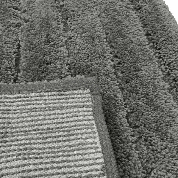 2 Piece Set Soft Plush Thick Charcoal Grey Solid Striped Bathroom Mat