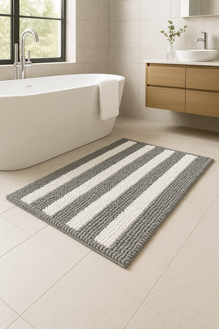 36"x24" - Charcoal Stripe Large Soft Cozy Plush Chenille Bath Mat Bathroom Rug