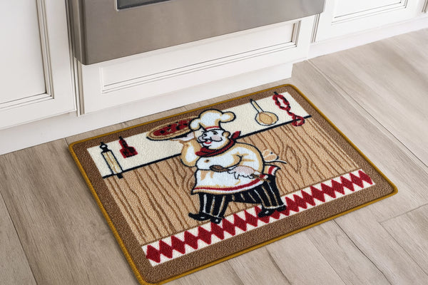 Chef Beige Washable Kitchen Mat With Non-Slip Backing - 24"x17"