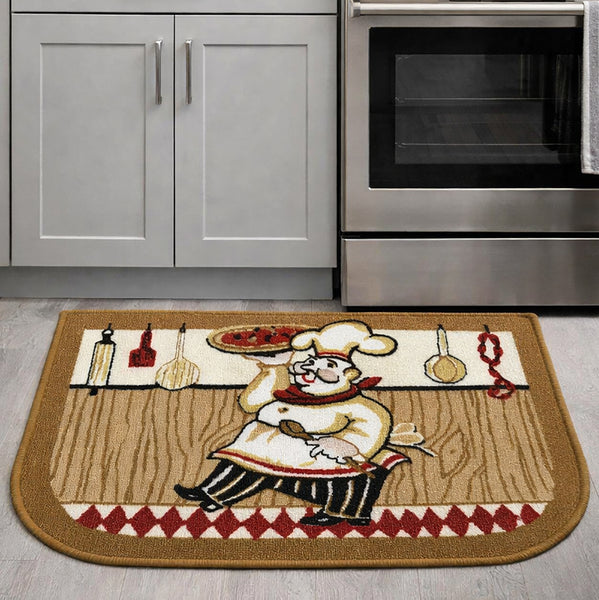 Beige Chef Washable Kitchen Mat With Non-Slip Backing - 30"x18"