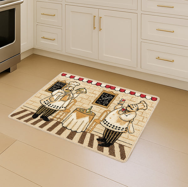 Beige Chef Washable Kitchen Mat With Non-Slip Backing - 17"x24"