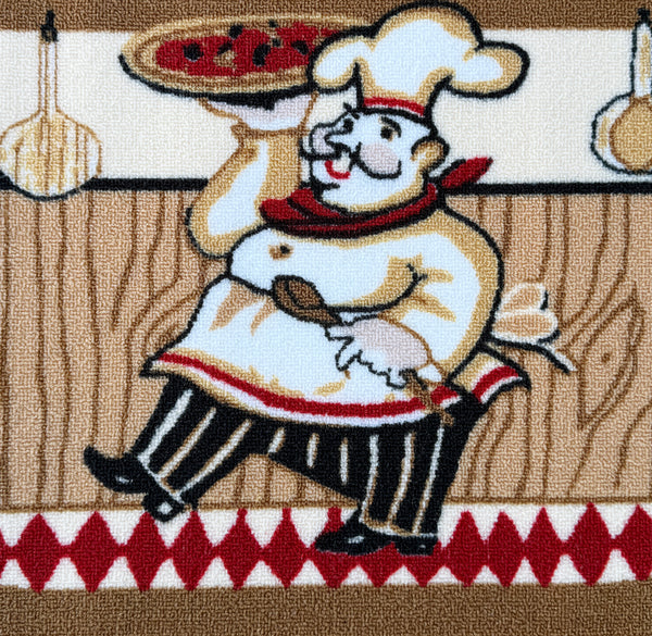 Beige Chef Washable Kitchen Mat With Non-Slip Backing - 30"x18"