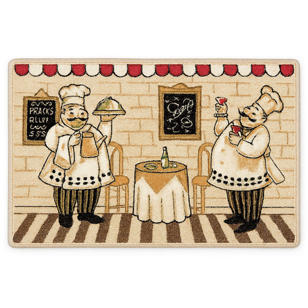 Beige Chef Washable Kitchen Mat With Non-Slip Backing - 17"x24"