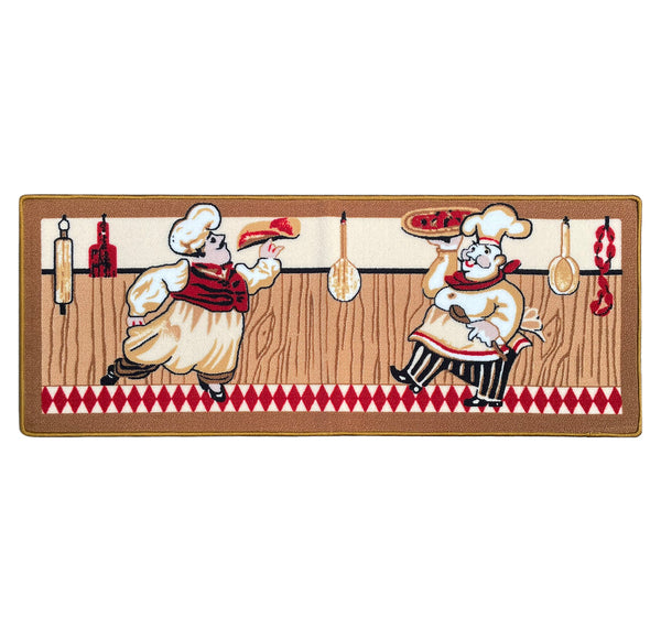 Beige Chef Washable Kitchen Runner Mat With Non-Slip Backing - 20"x55"