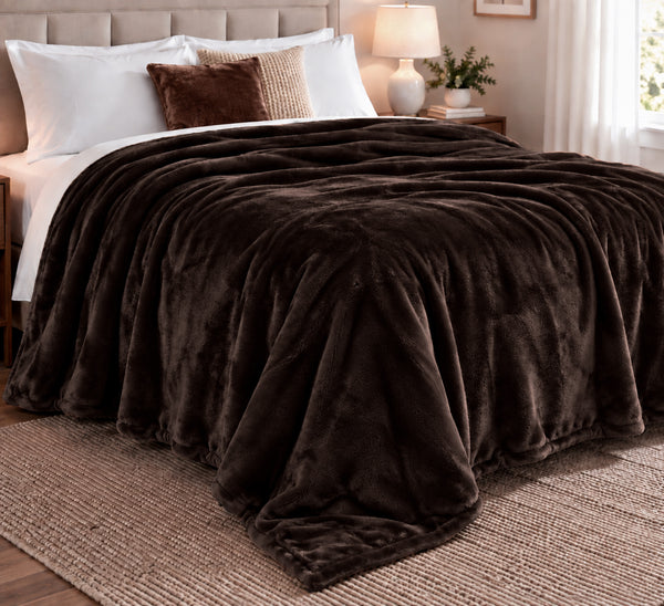Solid Chocolate Brown Ultra Plush Fleece Ultra Soft Warm Cozy Bed Blanket