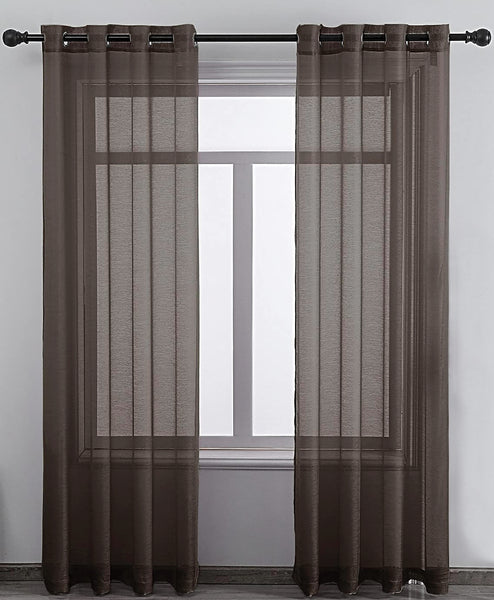 Chocolate Brown Sheer Window Grommet Curtain Set 84" Inches Long ( 2 Panels)