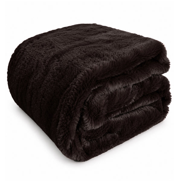King Size Chocolate Brown Ultra Soft Plush Fluffy Luxury Cozy Warm Fuzzy Faux Rabbit Fur Bed Blanket