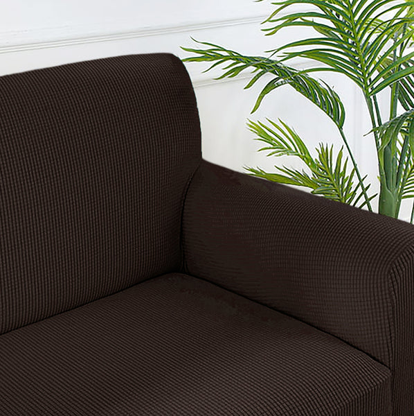Chocolate Brown 3-Piece Set 4-Way Stretch Ruffled Skirt Slipcover Sofa Loveseat & Armchair Cover Protector