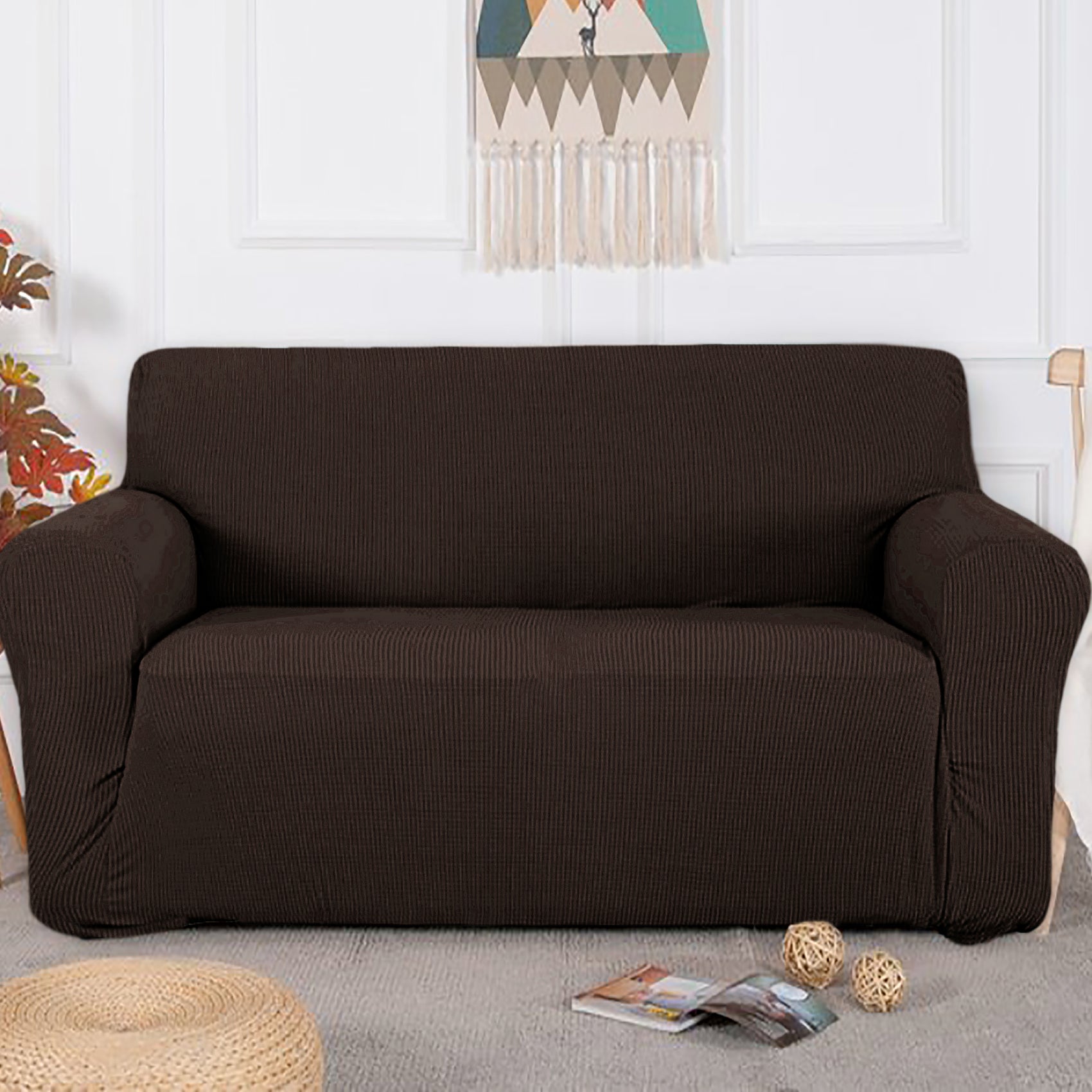 Chocolate Brown 3-Piece Set 4-Way Stretch Slipcover Sofa Loveseat & Armchair Cover Protector
