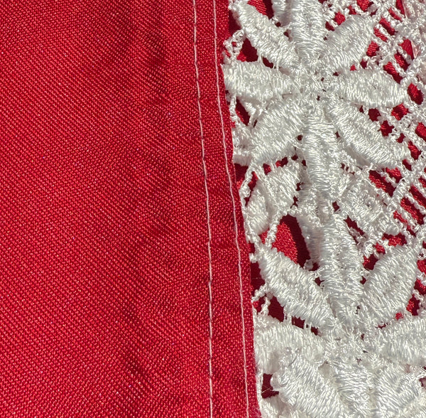 Red White Christmas Snow Man Embroidery Kitchen Curtain 3PC Set Swag & Tiers Set